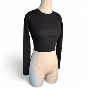 Zara Black long sleeve knit crop top slightly puffed sleeve shoulders sz small